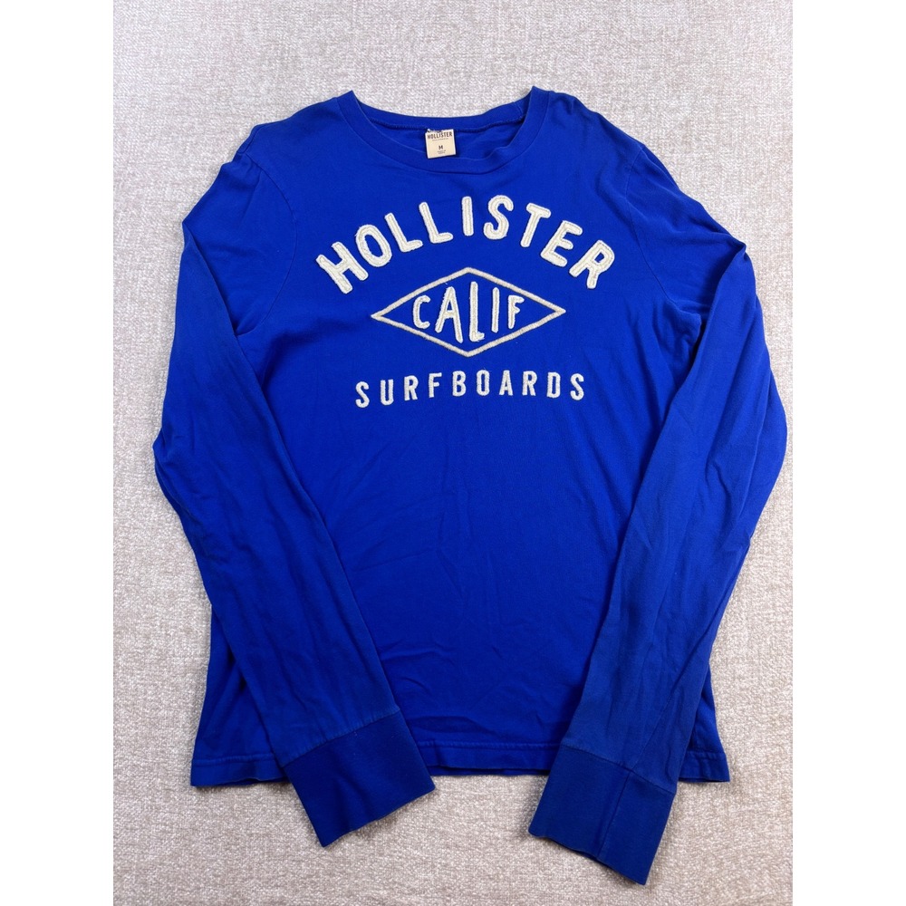 Hollister Mens Long Sleeve Graphic Tee Royal Blue Surfboards Cotton Shirt M